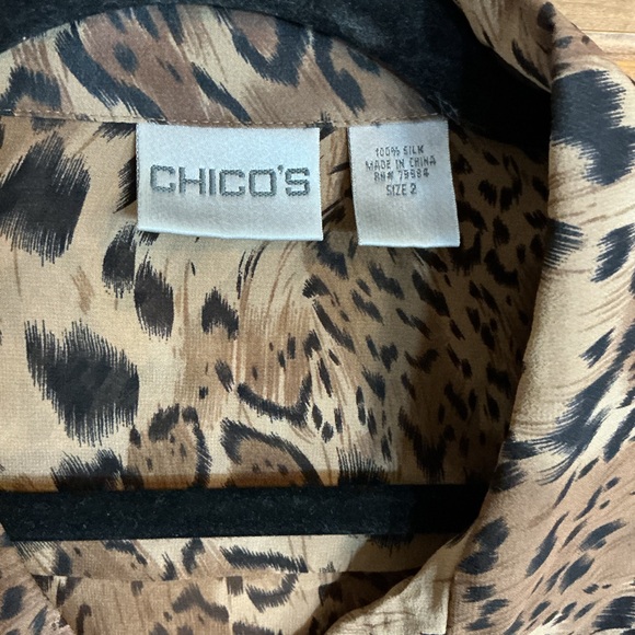 Chico's Leopard Print Silk Blouse Size 2 (large) - Picture 3 of 11